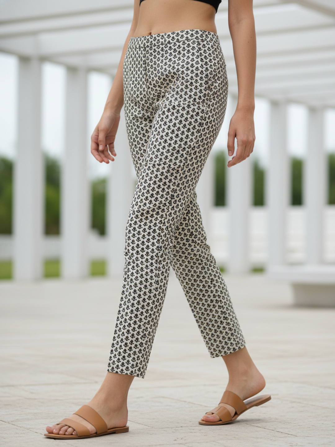 Ethnic Printed Straight Fit Kurta with Pant - Cream