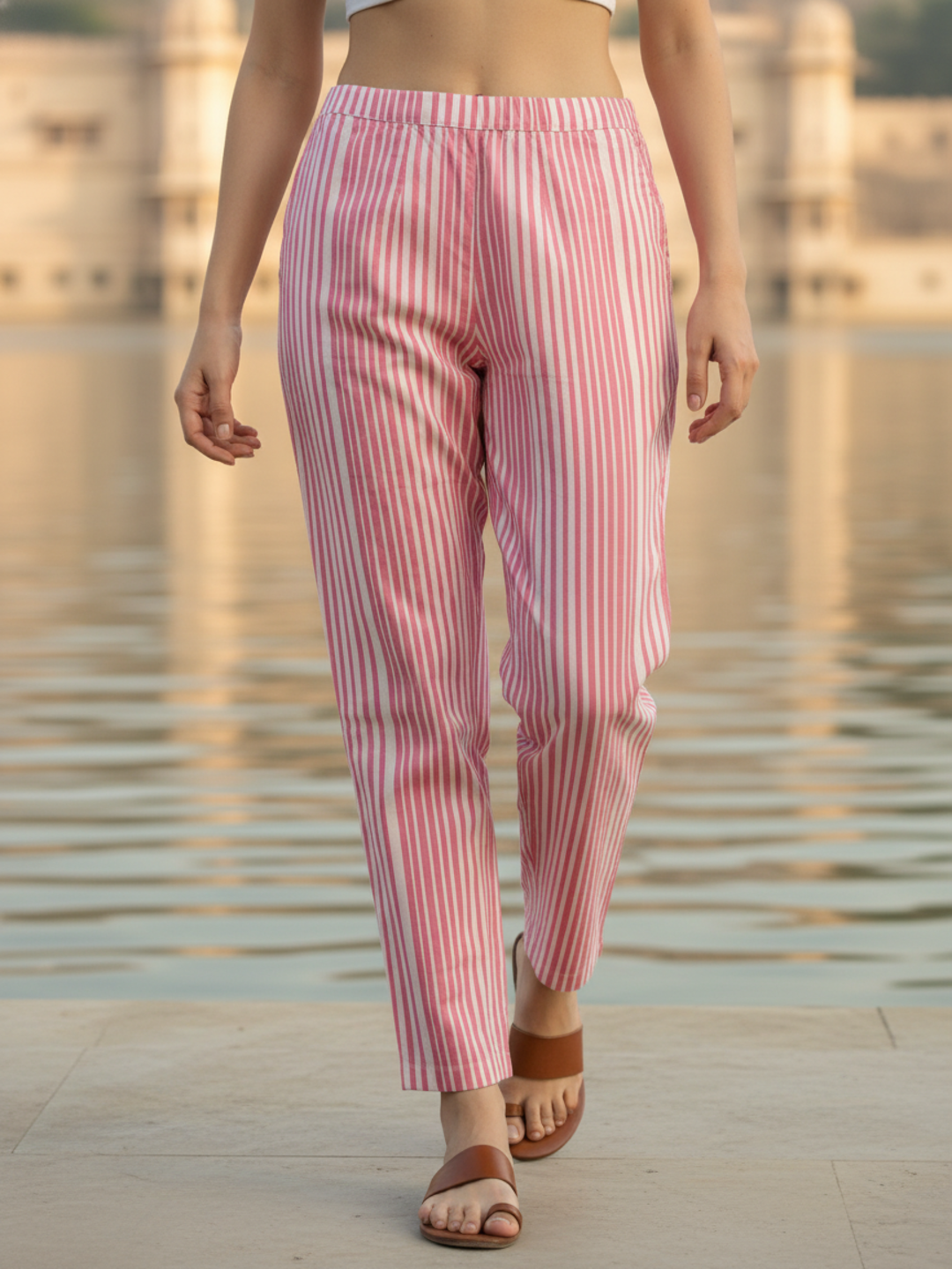Polka & Stripe Printed Sequin Embellished Straight Kurta with Pant & Dupatta - Pink