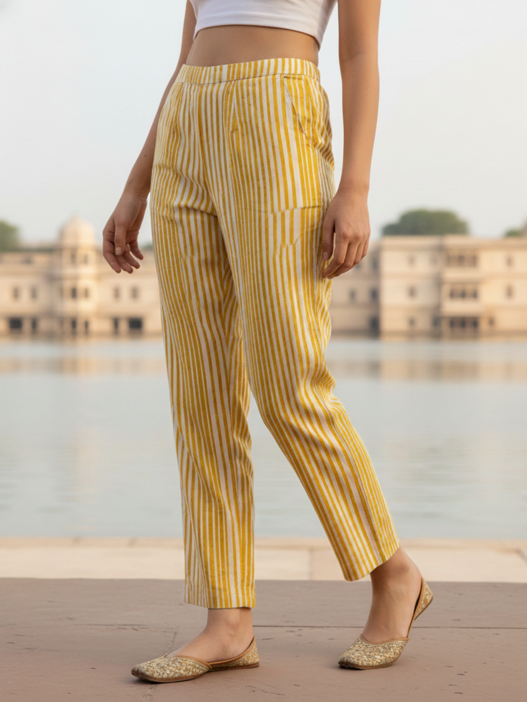 Polka & Stripe Printed Sequin Embellished Straight Kurta with Pant & Dupatta - Yellow