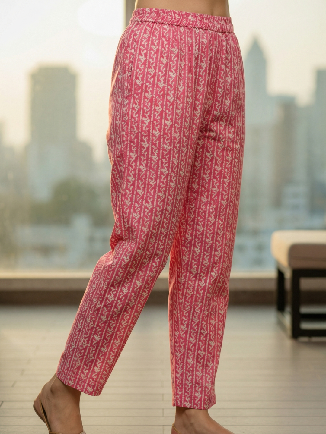 Floral Printed Schiffili Embellished Straight Kurta with Pant & Dupatta - Pink