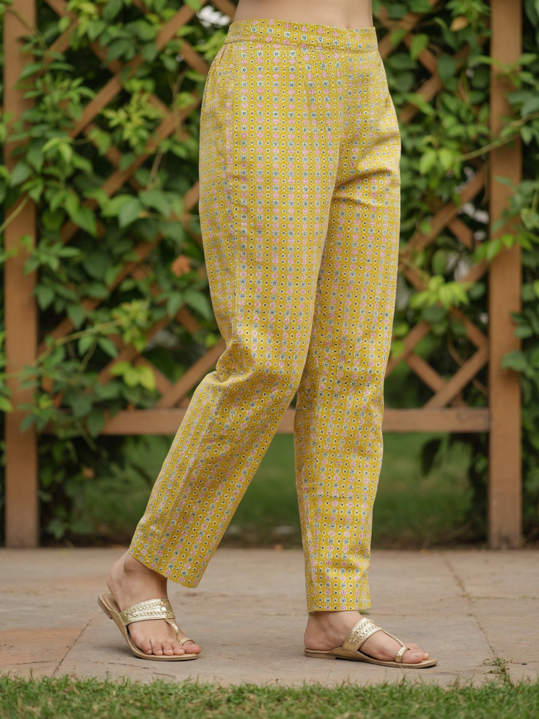 Floral Printed Mirror Work & Embroidered Straight Kurta with Pant & Dupatta - Mustard