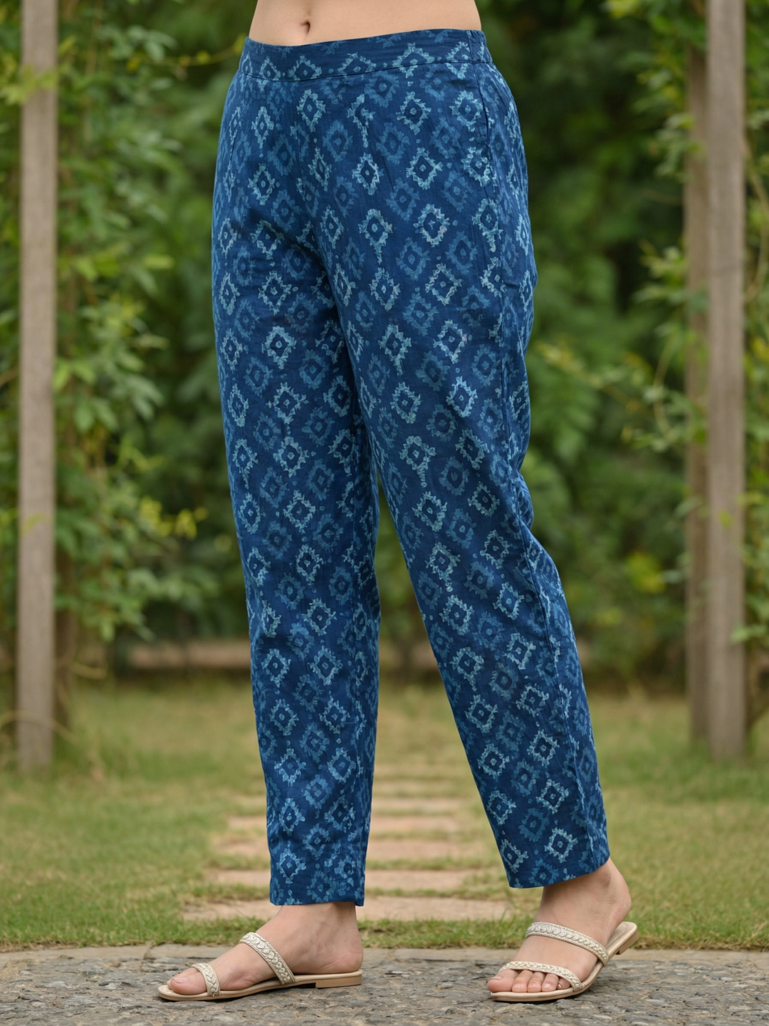 Ethnic Printed Embroidered Anarkali Kurta with Pyjama & Dupatta - Blue