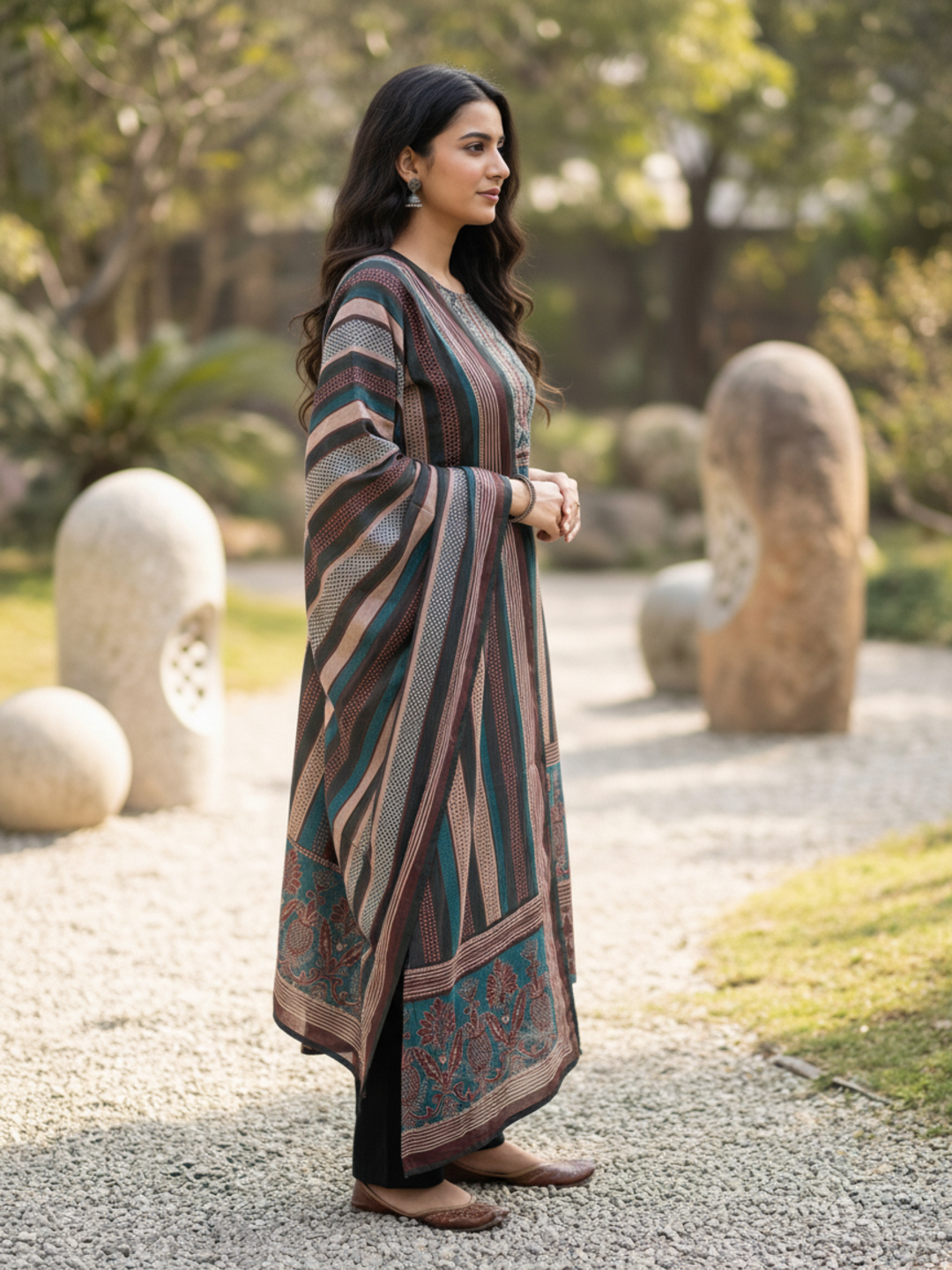 Ethnic Printed Sequin Embellished Straight Kurta with Pant & Dupatta - Multi