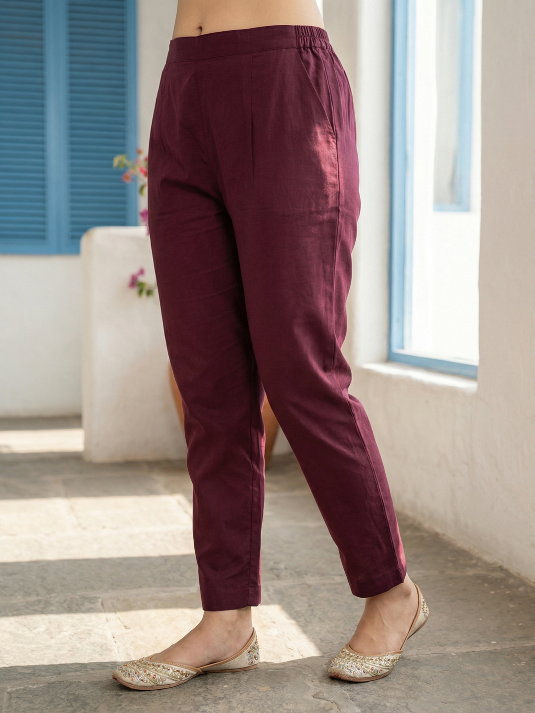 Ethnic Printed & Solid Sequin Embellished Anarkali Kurta with Pant & Dupatta - Burgundy