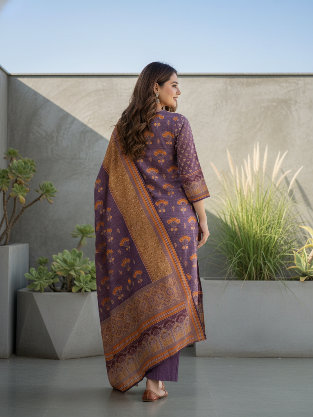 Ethnic Printed Mirror Work & Sequin Embellished Straight Kurta with Pant & Dupatta - Multi