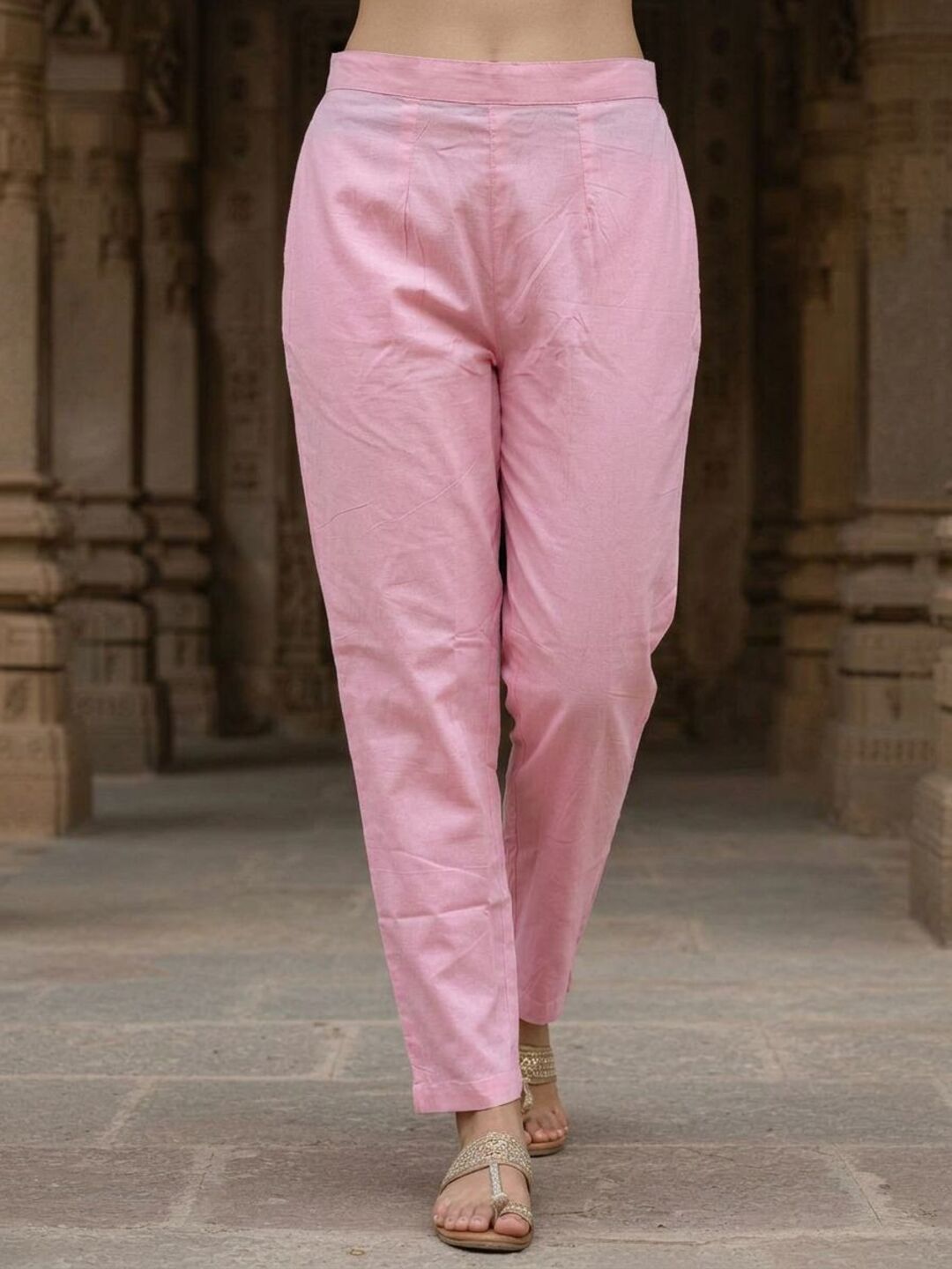 Ethnic Printed Mirror Work & Embroidered Anarkali Kurta with Pant & Dupatta - Pink