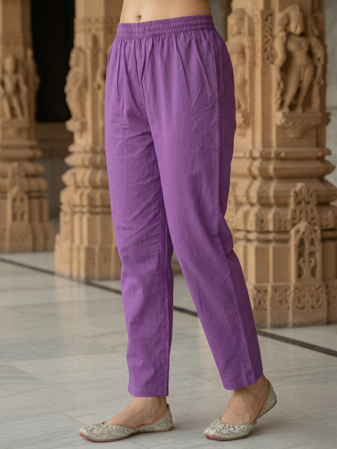 Solid Sequin & Embroidered A-Line Kurta with Pant & Dupatta - Purple