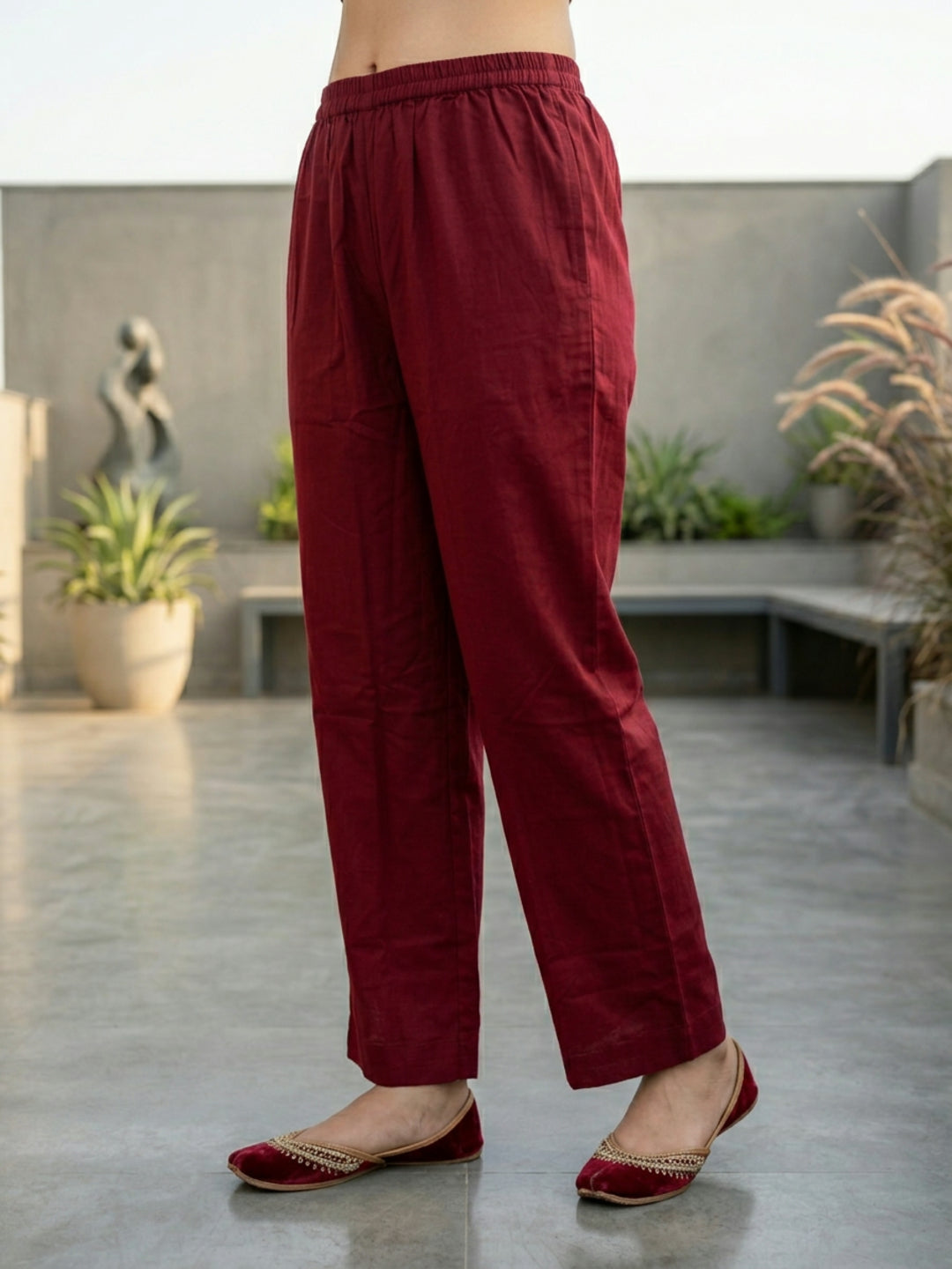 Floral Bandhani Printed A-Line Top with Palazzo - Maroon