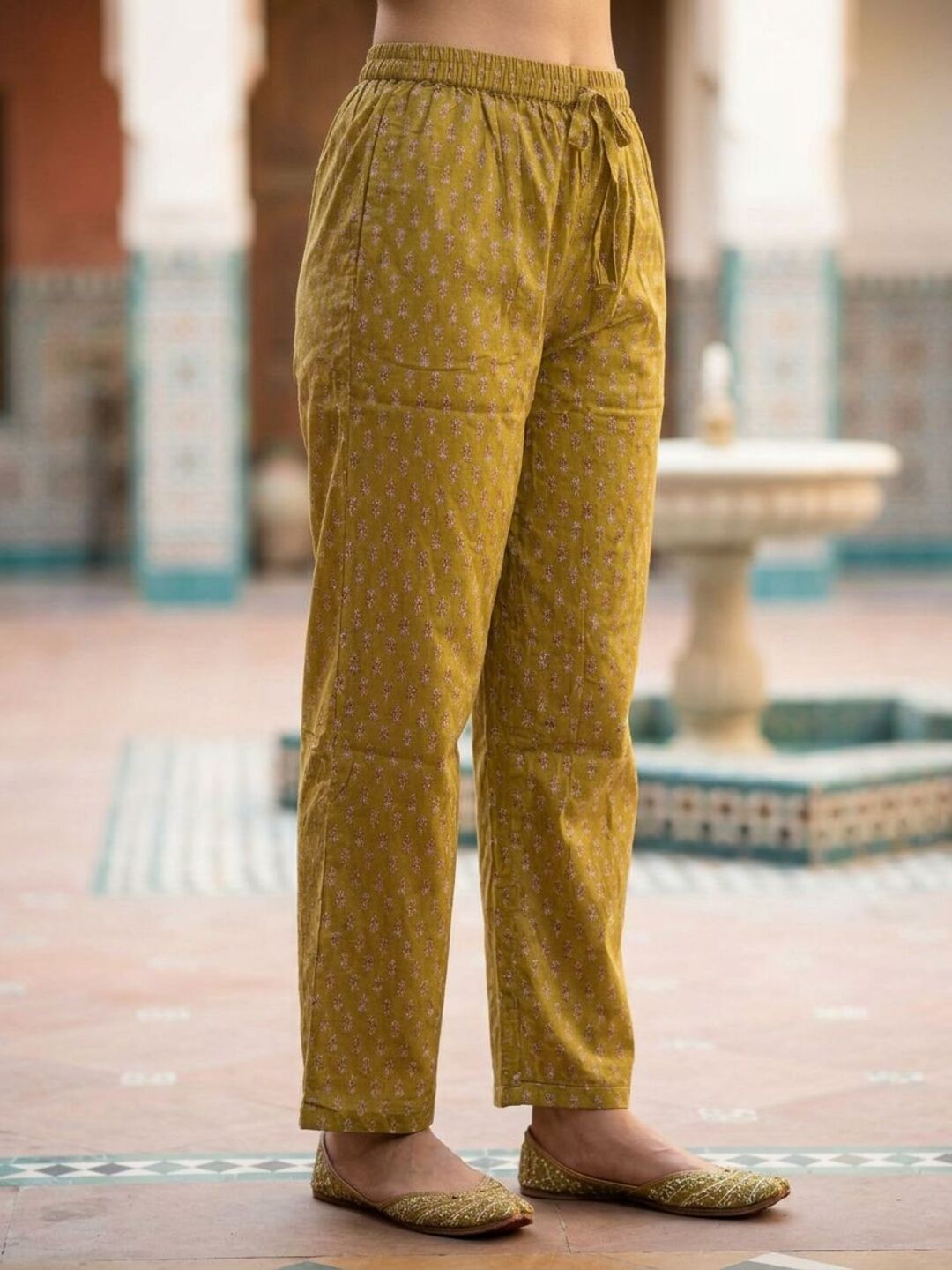 Ethnic Booti Printed Straight Kurta with Palazzo & Dupatta - Mustard