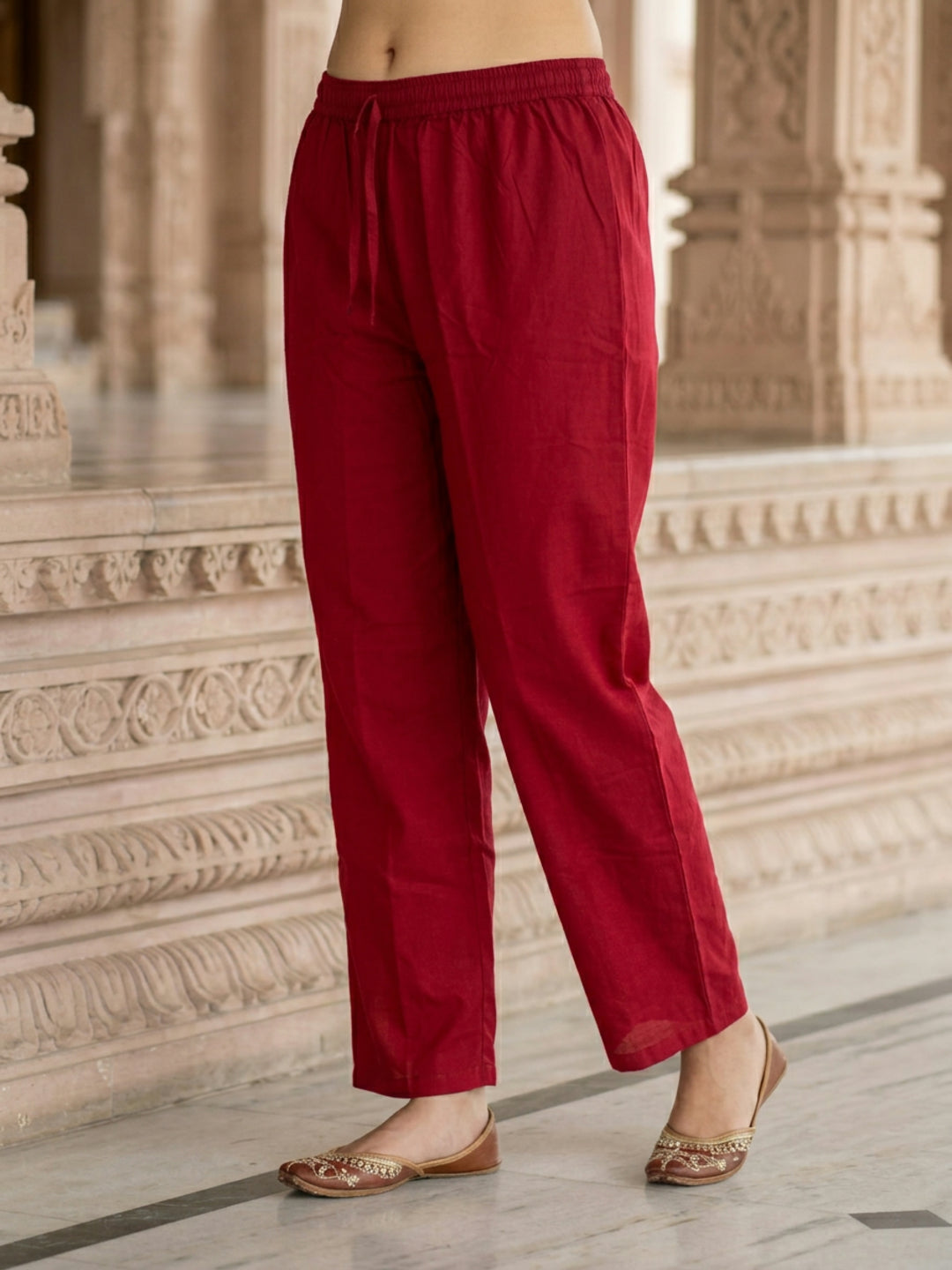 Ethnic Printed Kantha Work Straight Kurta with Pyjama & Dupatta - Maroon