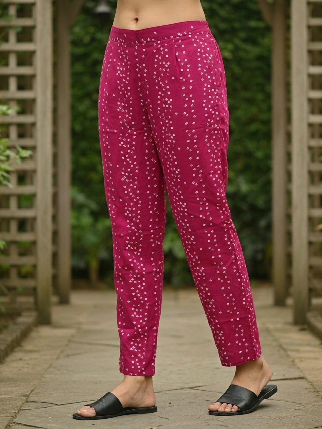 Bandhani Printed Anarkali with Pant & Dupatta - Pink