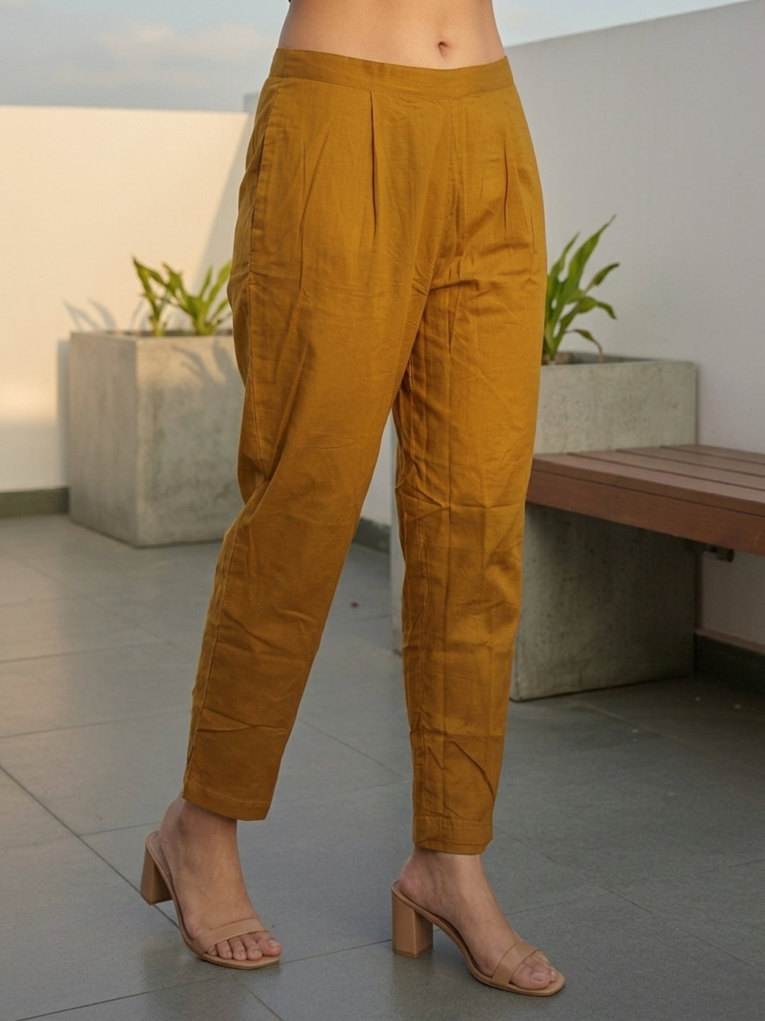Ethnic Solid Embroidered Kurta with Pant & Printed Dupatta - Mustard