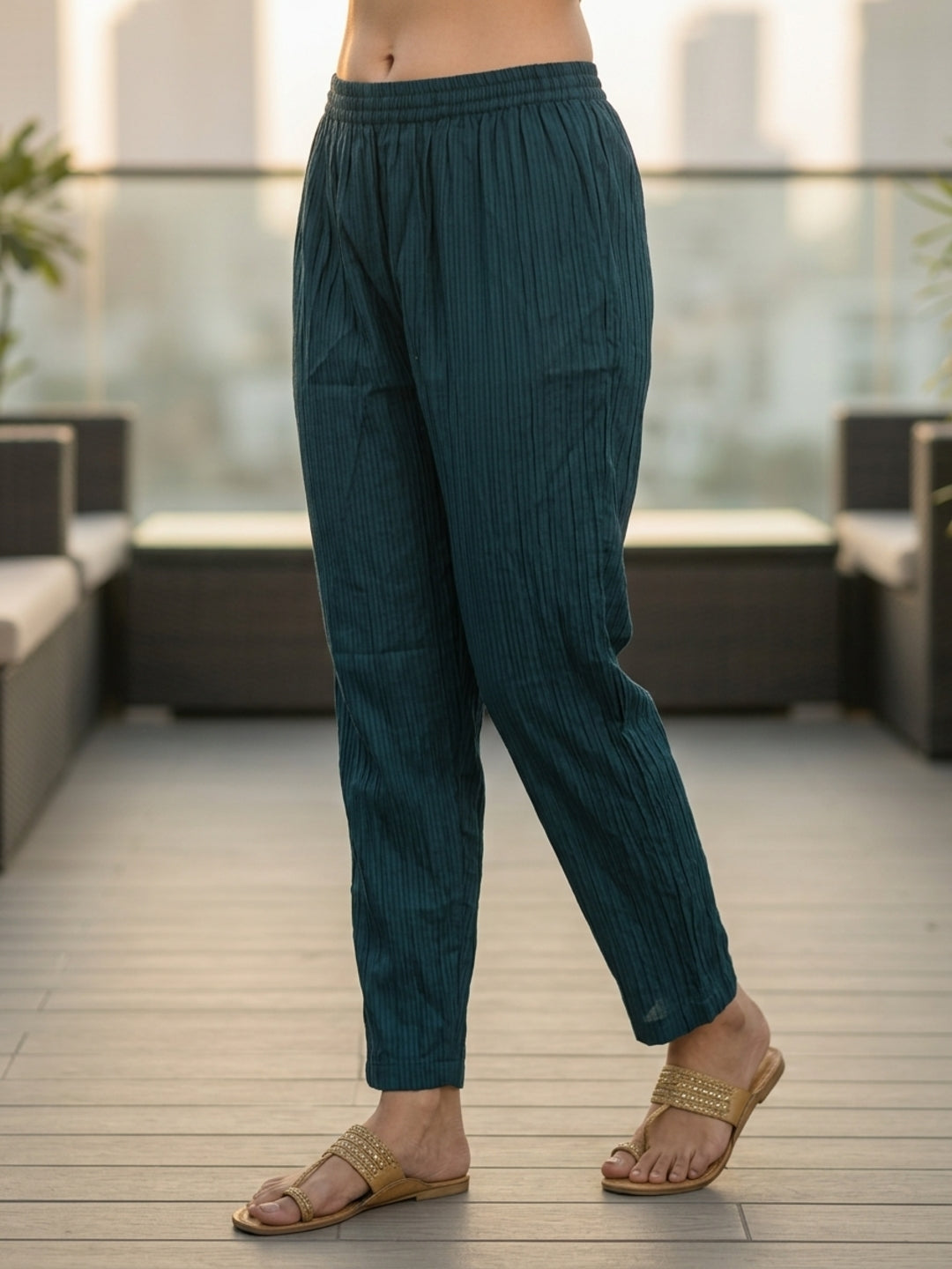 Floral Foil Printed Embroidered Straight Kurta with Pant & Dupatta - Teal