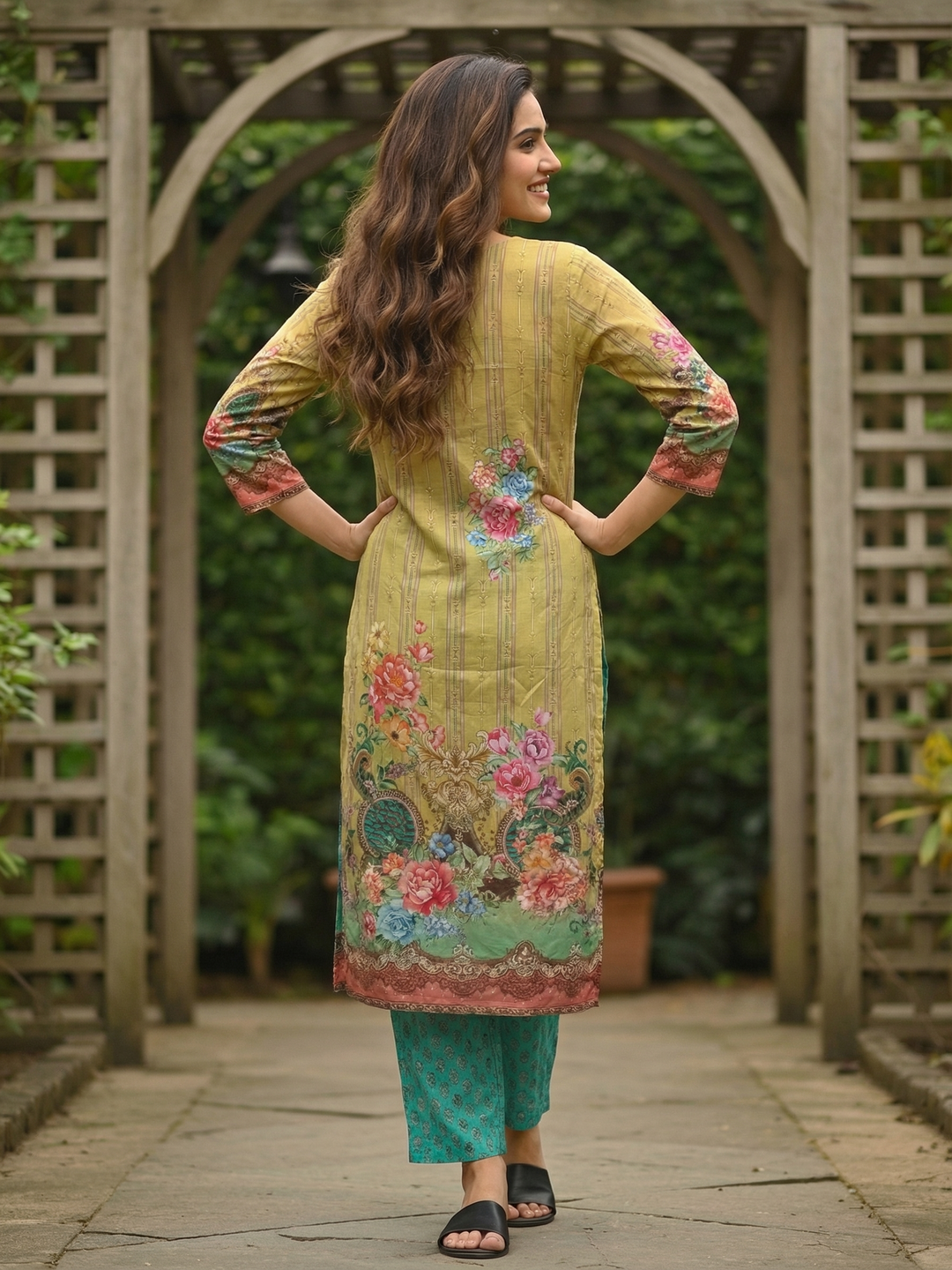 Floral Printed Embroidered Straight Kurta - Multi