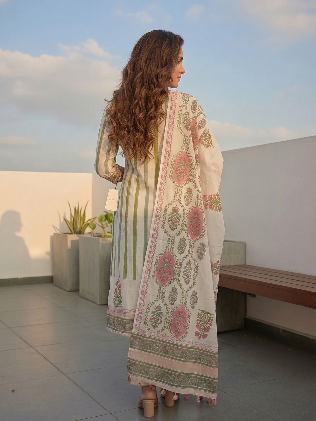 Ethnic Block Printed Straight Fit Kurta with Pant & Dupatta - Multi