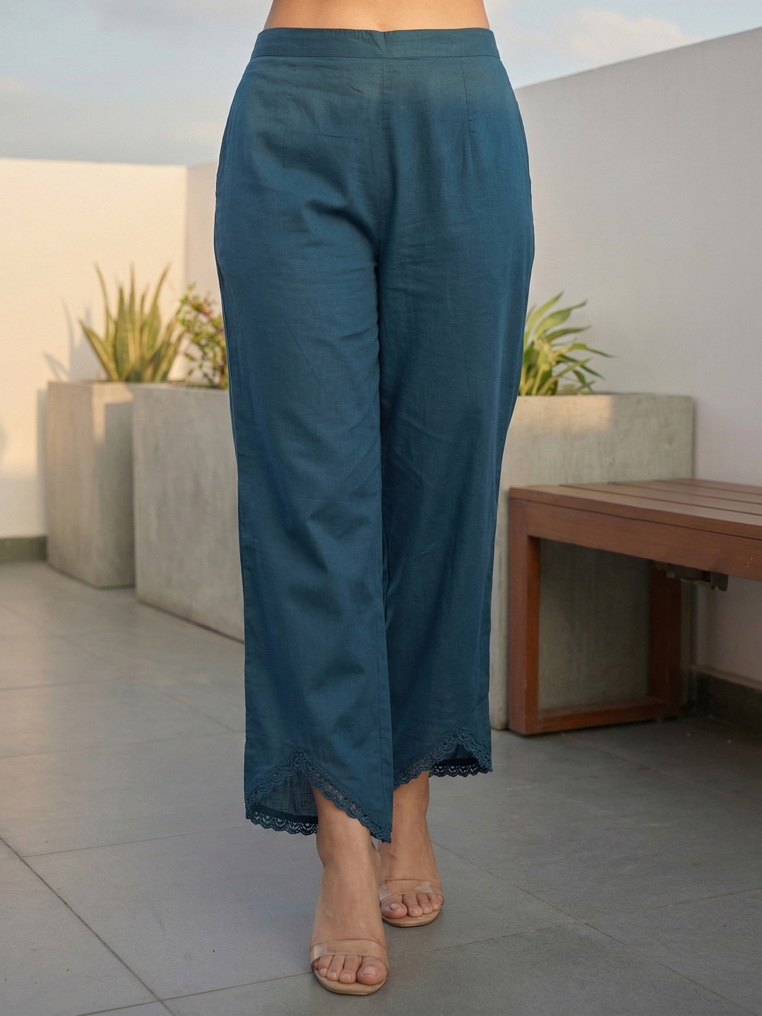 Floral Printed Embellished Straight Kurta with Pant & Dupatta - Blue
