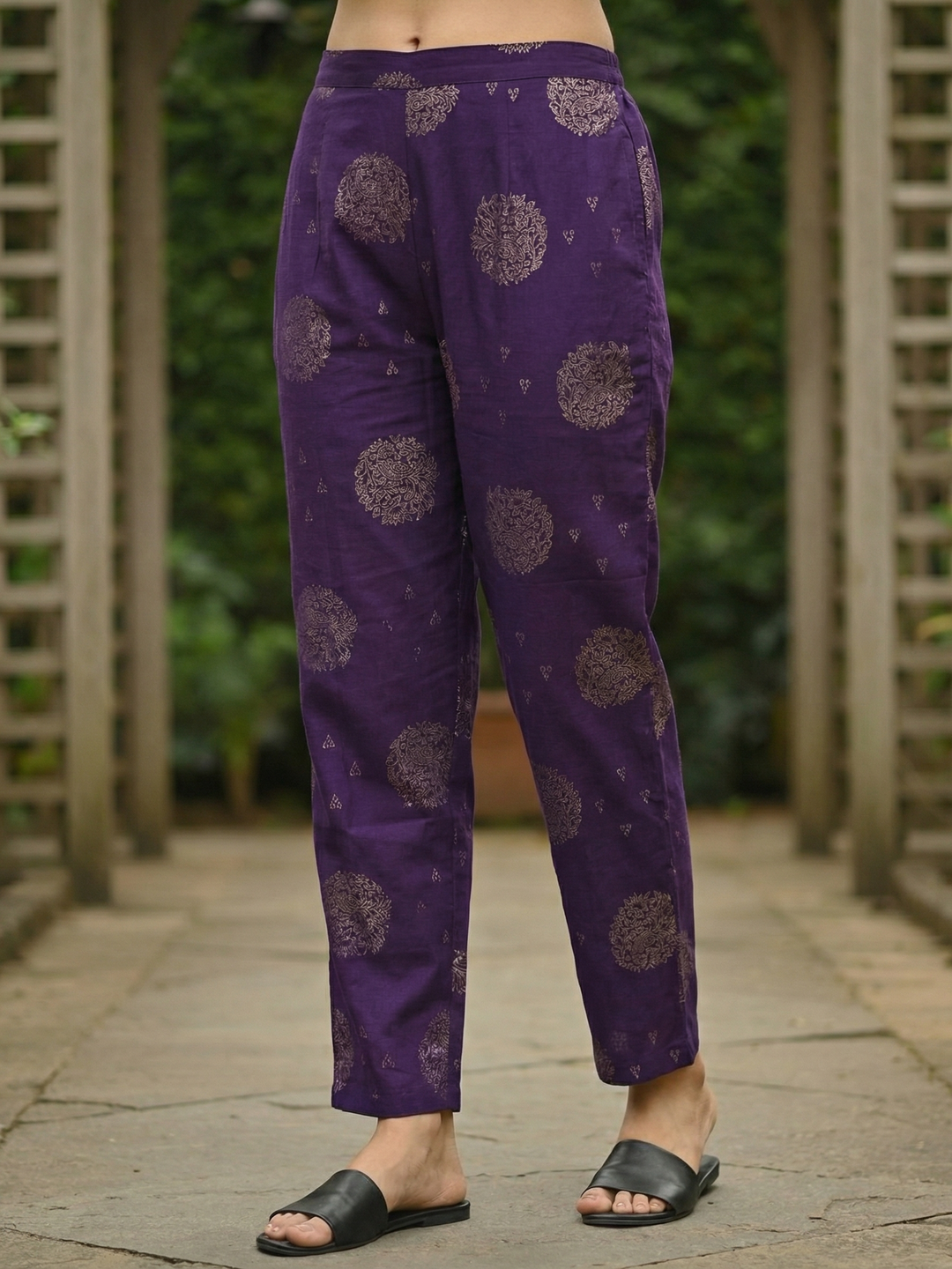 Ethnic Foil Printed Embroidered A-Line Co-ord Set - Purple