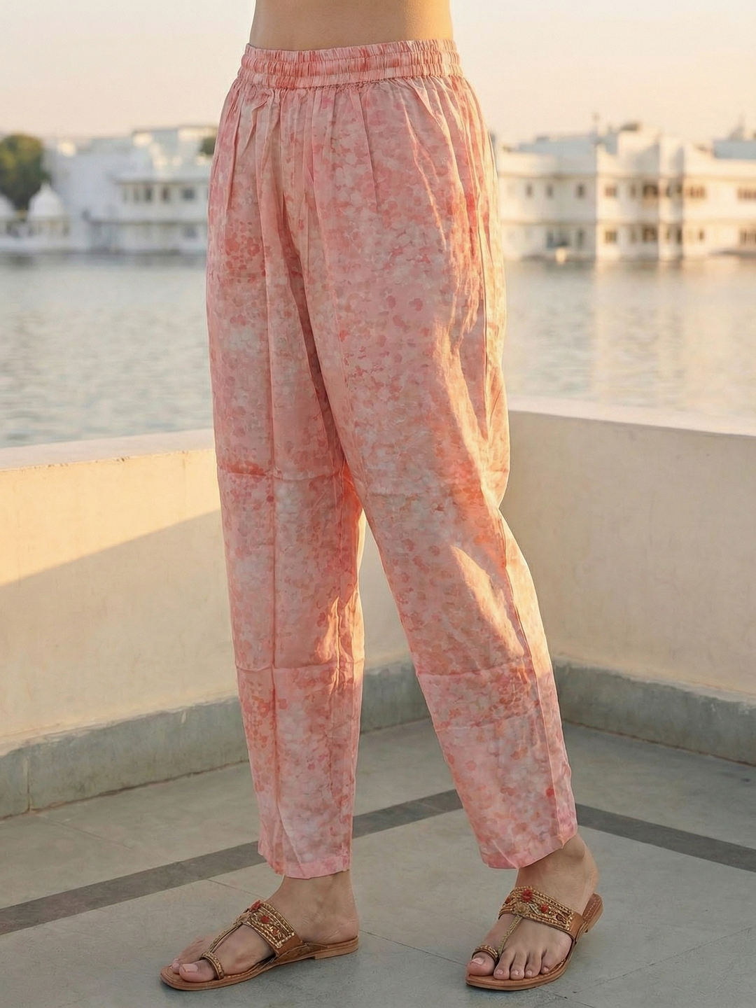 Abstract Printed & Embroidered A-Line Co-ord Set - Pink