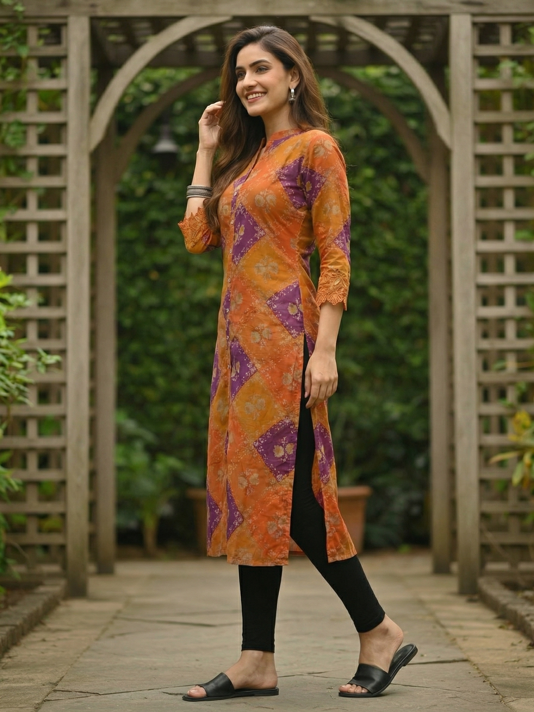 Ethnic Floral Printed & Embroidered Straight Fit Kurta - Mustard