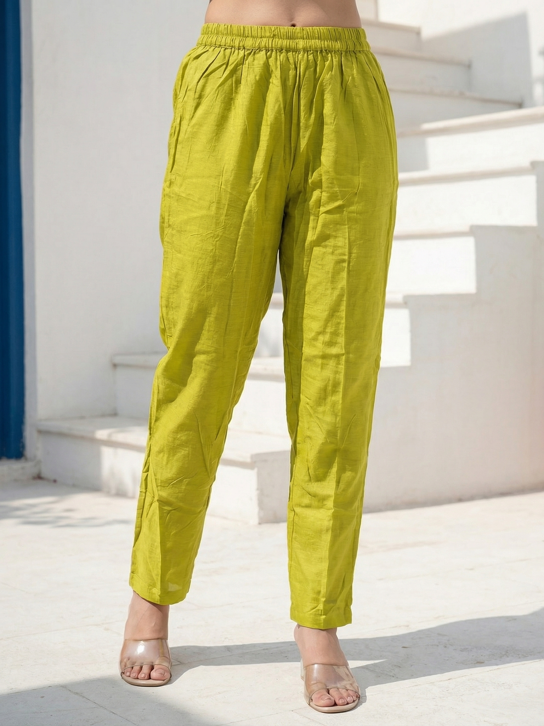 Solid Resham & Hand Embroidered Straight Kurta with Pant & Printed Dupatta - Lime Green