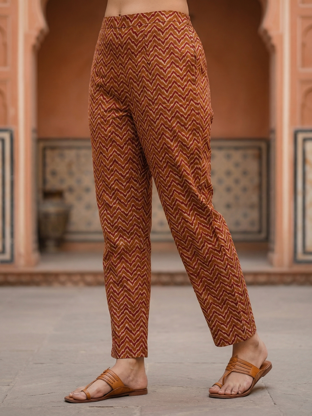 Printed Straight Kurta with Pant & Dupatta - Rustic Brown