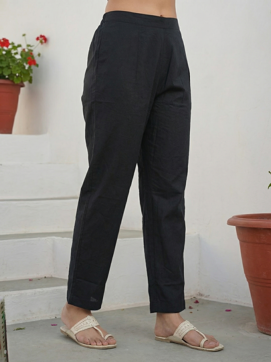 Striped Panel A-Line Kurta Set with Pant & Dupatta - Black & Rust