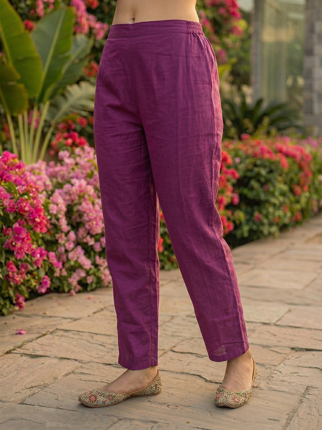 Floral Printed Mirror Work Embroidered Straight Kurta with Palazzo & Dupatta - Purple