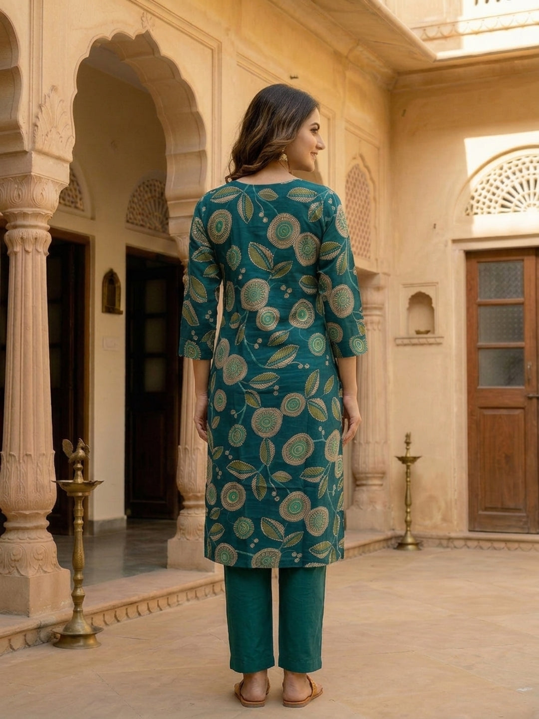 Abstract Floral Printed Straight Kurta - Green