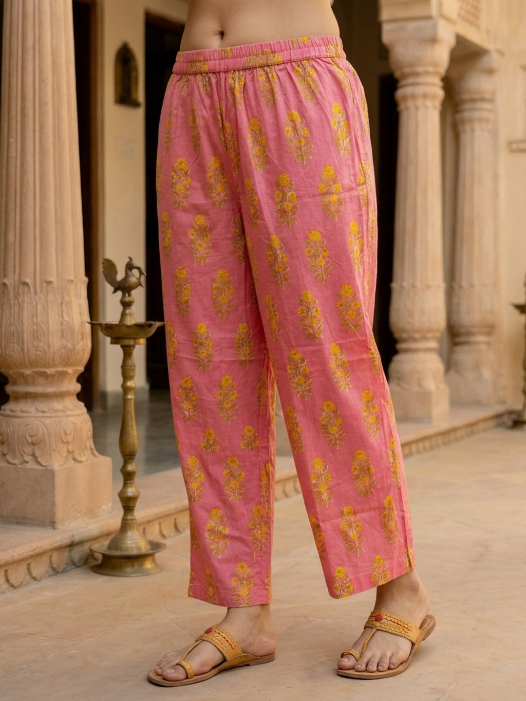 Ethnic Floral Printed A-Line Co-ord Set - Pink