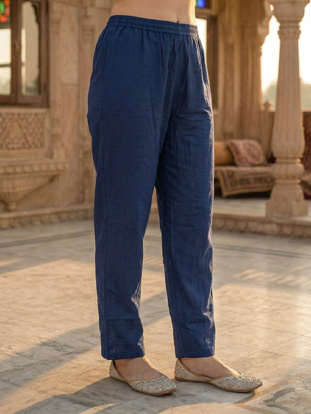 Ethnic Floral Printed & Embroidered Straight Kurta with Pant & Dupatta - Blue