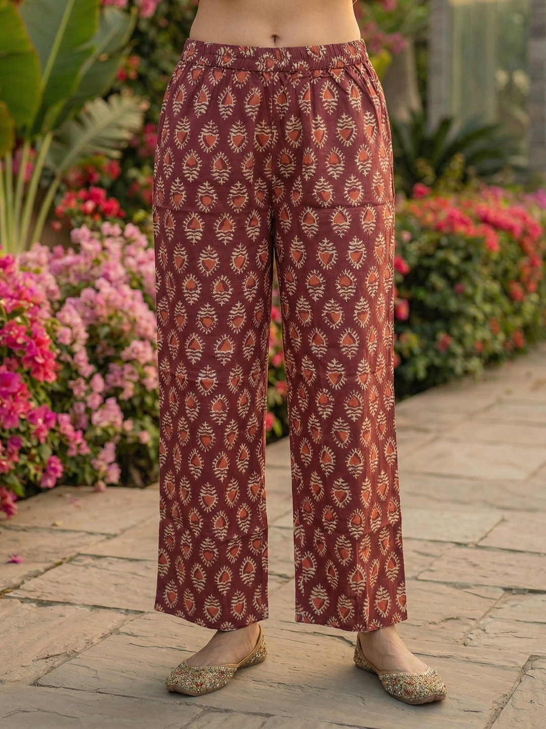 Ethnic Printed Straight Kurta with Trouser - Rust Brown
