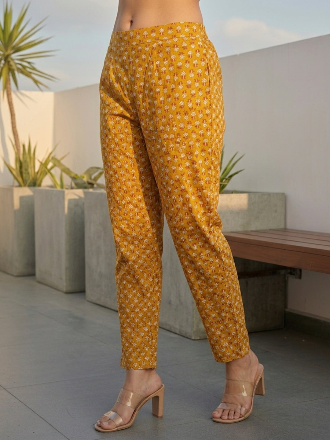 Floral Printed & Embroidered Straight Kurta with Pant & Dupatta - Yellow