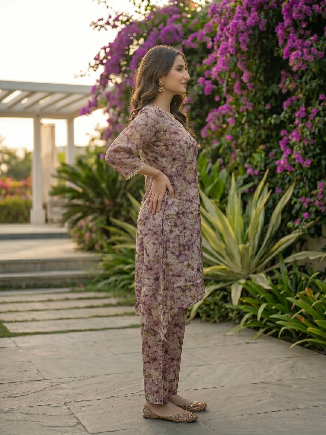 Ethnic Printed & Lace A-Line Co-ord Set - Multi