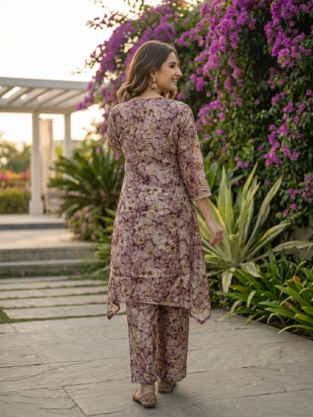 Ethnic Printed & Lace A-Line Co-ord Set - Multi