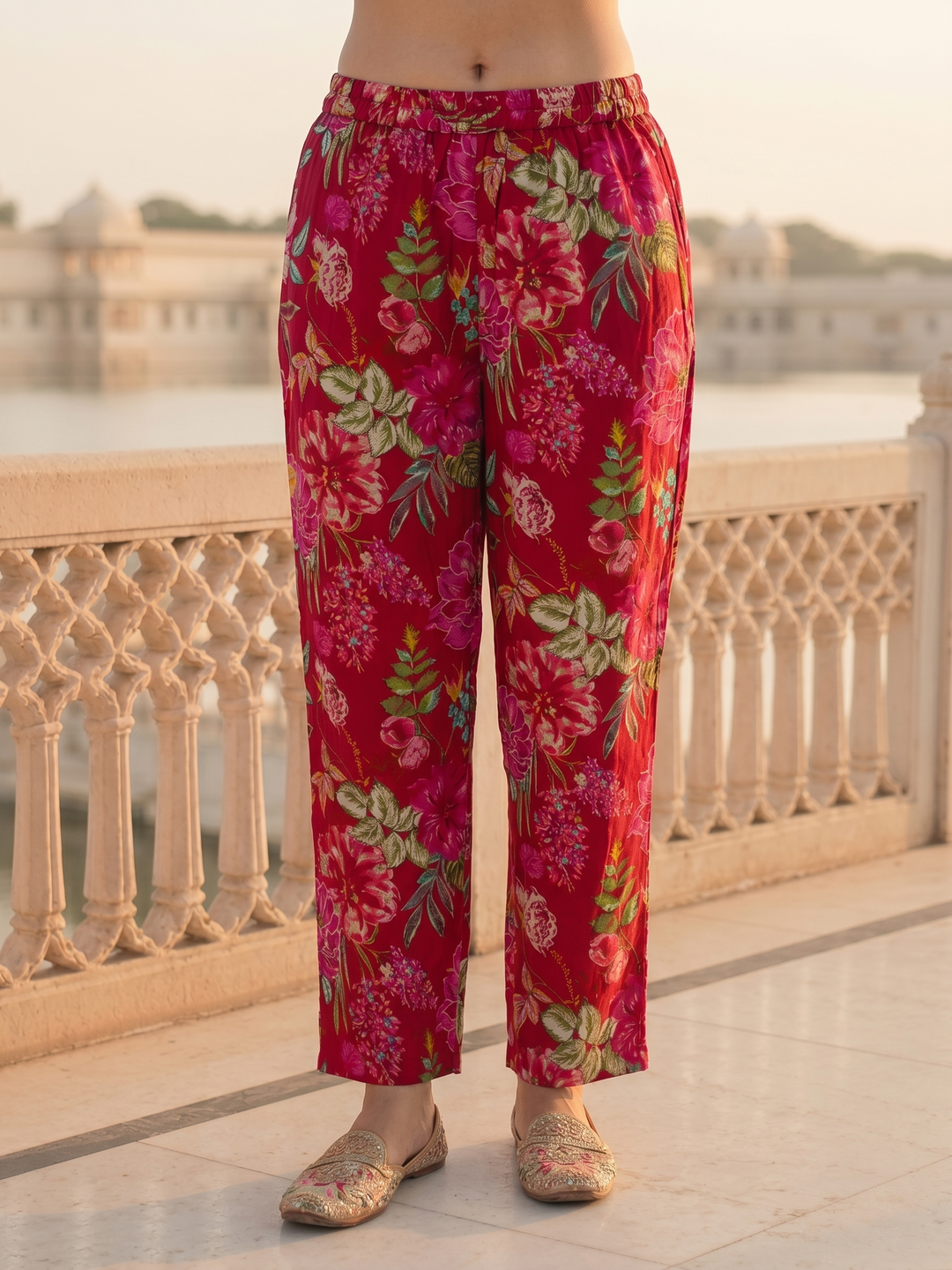 Ethnic Printed & Lace A-Line Co-ord Set - Multi