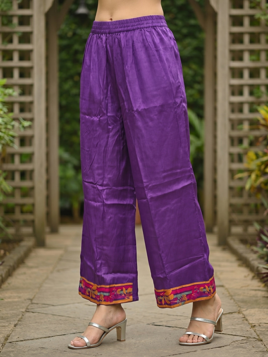 Floral Printed & Embroidered Straight Kurta with Pant & Dupatta - Purple