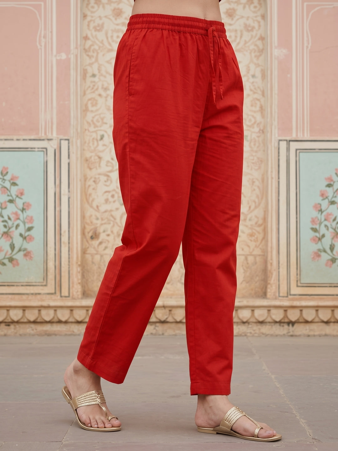 Solid Embroidered Straight Kurta with Pant & Dupatta - Rust
