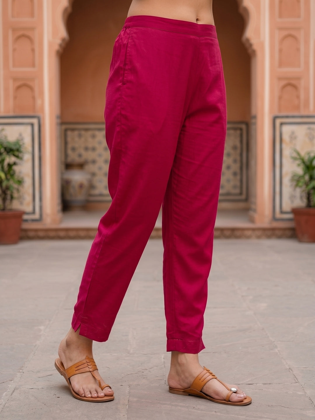 Ethnic Floral Printed & Embroidered A-Line Kurta with Palazzo & Dupatta - Pink