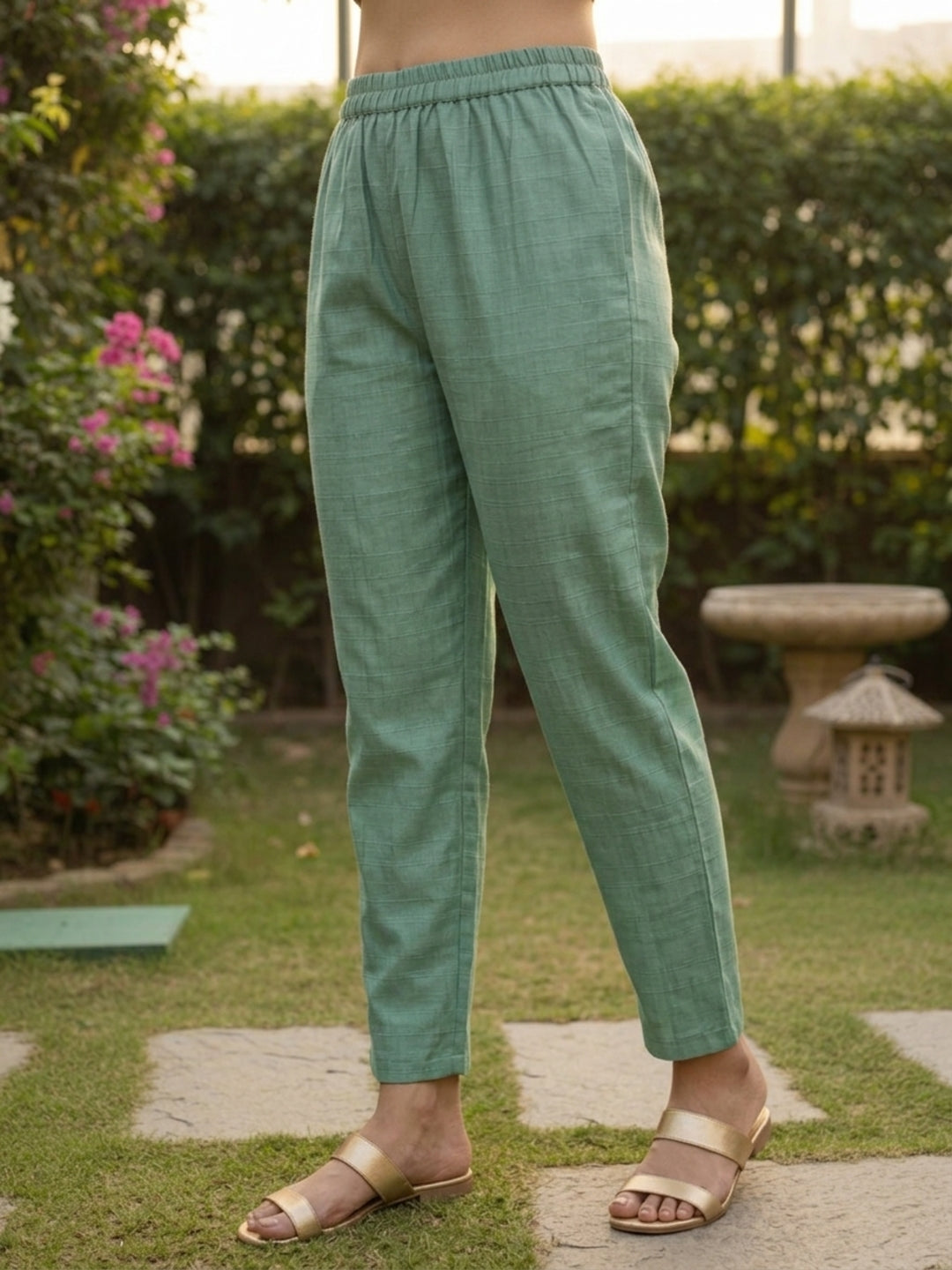 Floral Hand Painted & Embroidered Straight Kurta with Pant - Sea Green