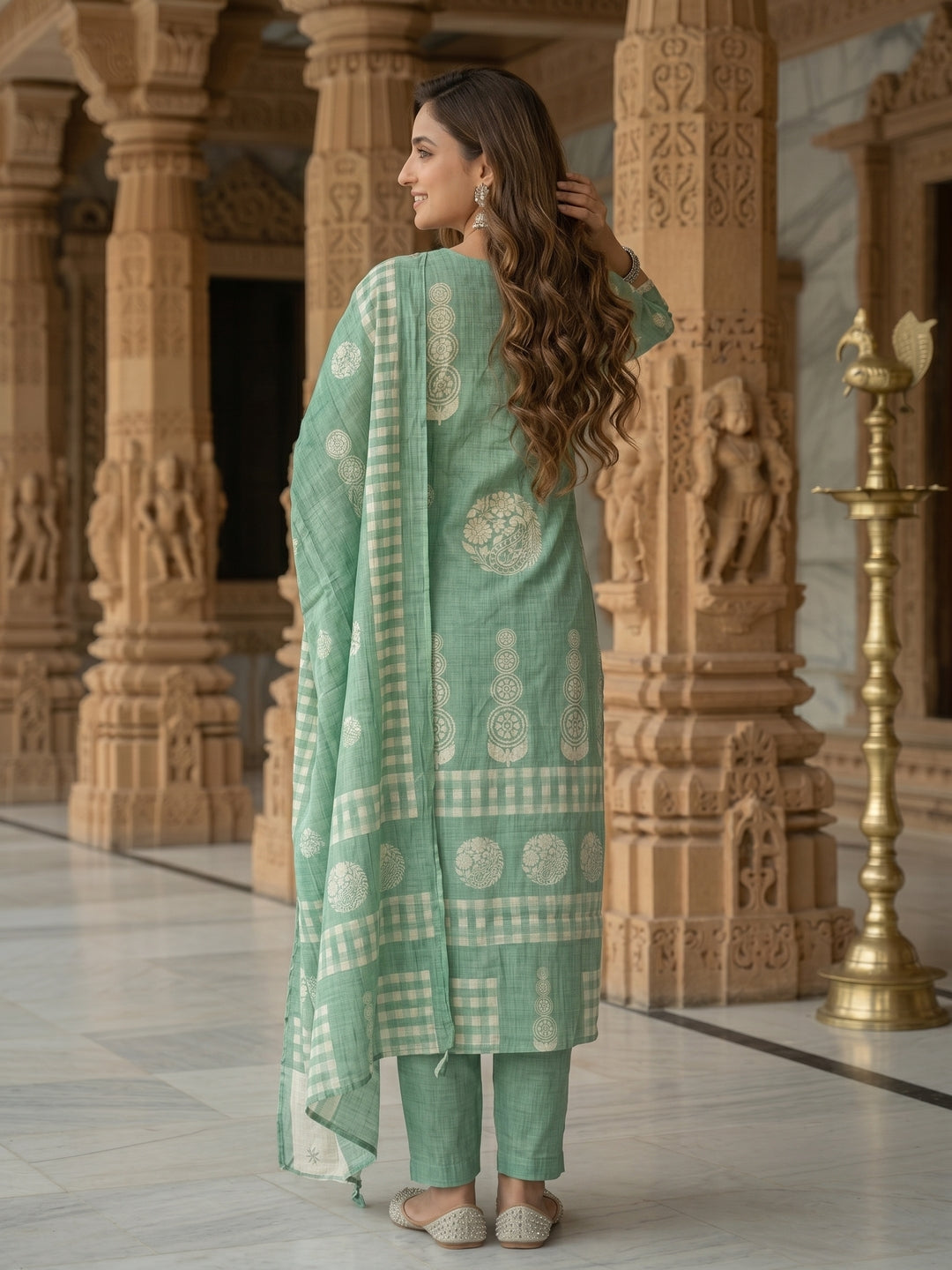 Mint Green Embroidered Kurta Set with Straight Pants & Dupatta