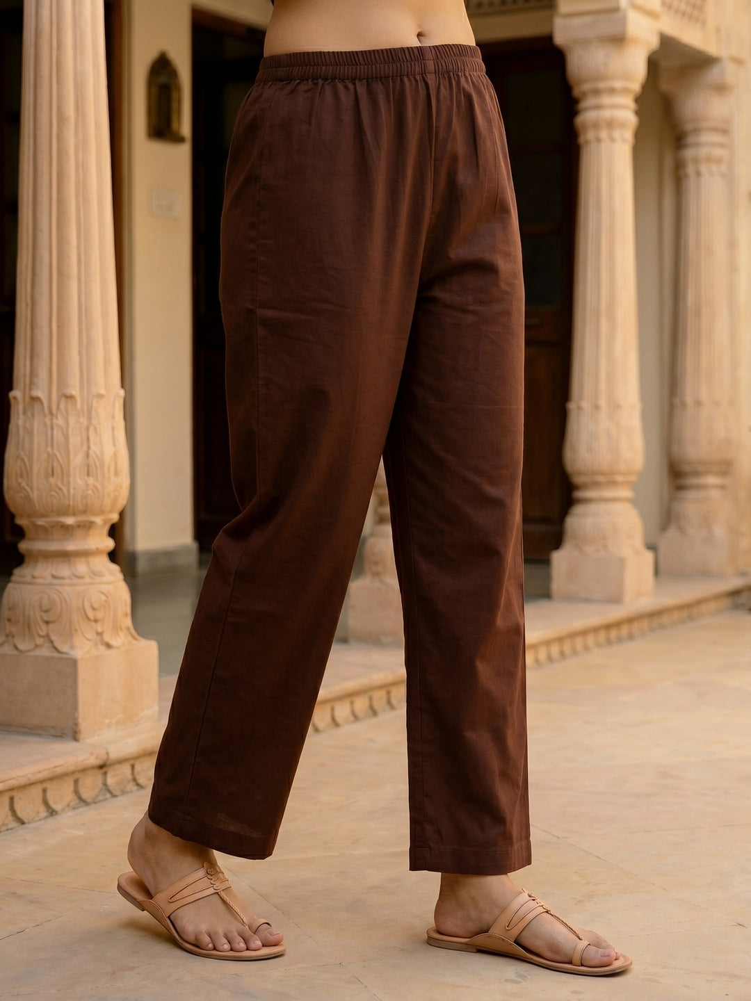 Ethnic Buta Printed & Mirror Work Straight Kurta with Palazzo & Dupatta - Brown