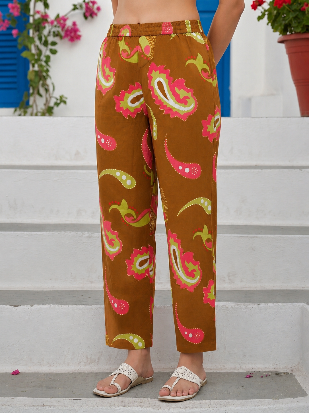 Abstract Print A-Line Kurta with Palazzo - Mustard