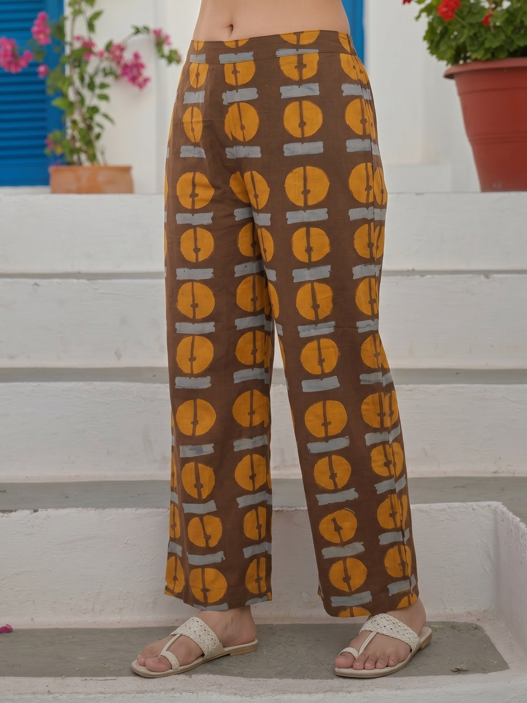 Abstract Printed A-Line Co-ord Set - Brown