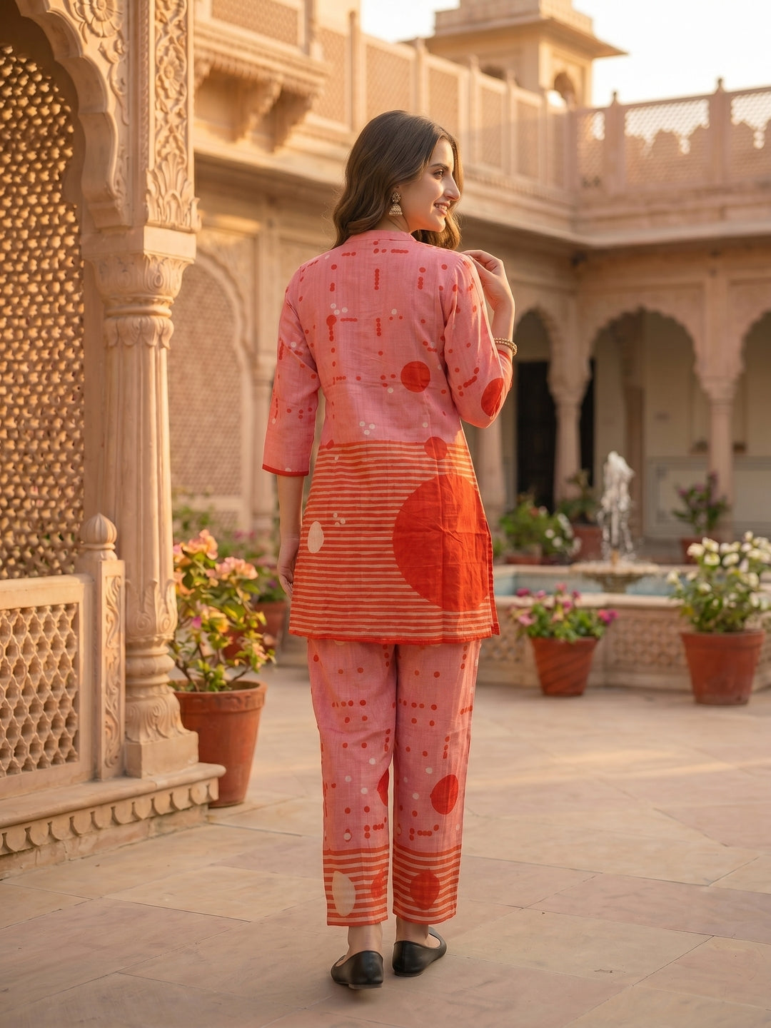 Abstract Printed Straight Fit Co-ord Set - Pink