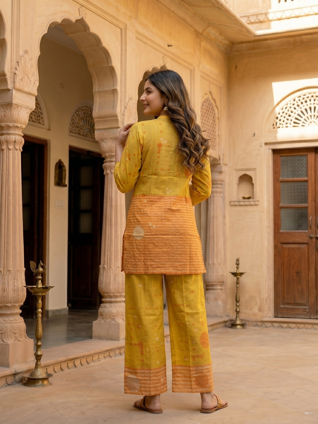 Abstract Printed Straight Fit Co-ord Set - Mustard