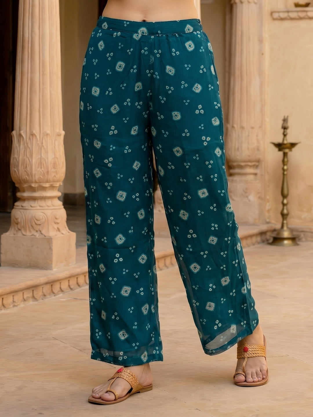 Bandhani Printed Embroidered A-Line Co-ord Set - Blue