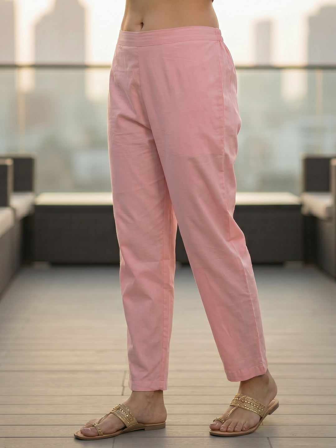 Solid Floral Embroidered Straight Kurta with Pant & Dupatta - Pink