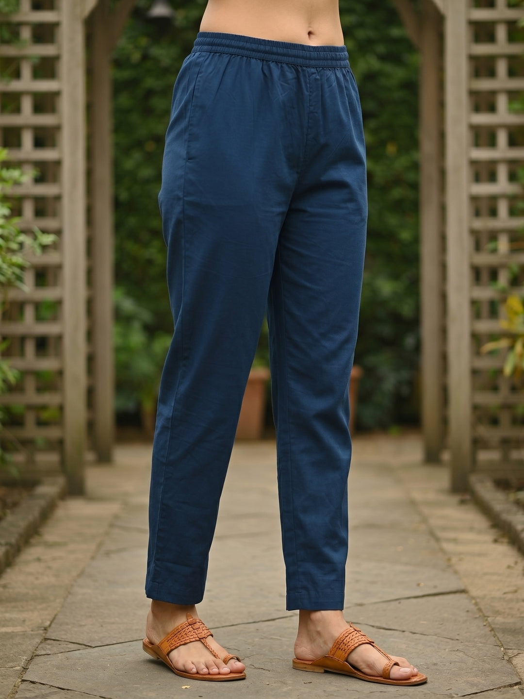 Solid Kantha Print Patch Kurta with Pyjama & Dupatta - Blue