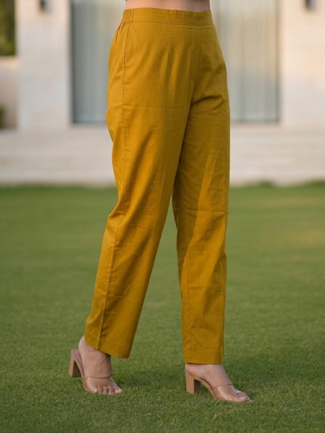 Solid Pin-Tuck Kantha Sequin Straight Kurta with Palazzo & Dupatta - Mustard
