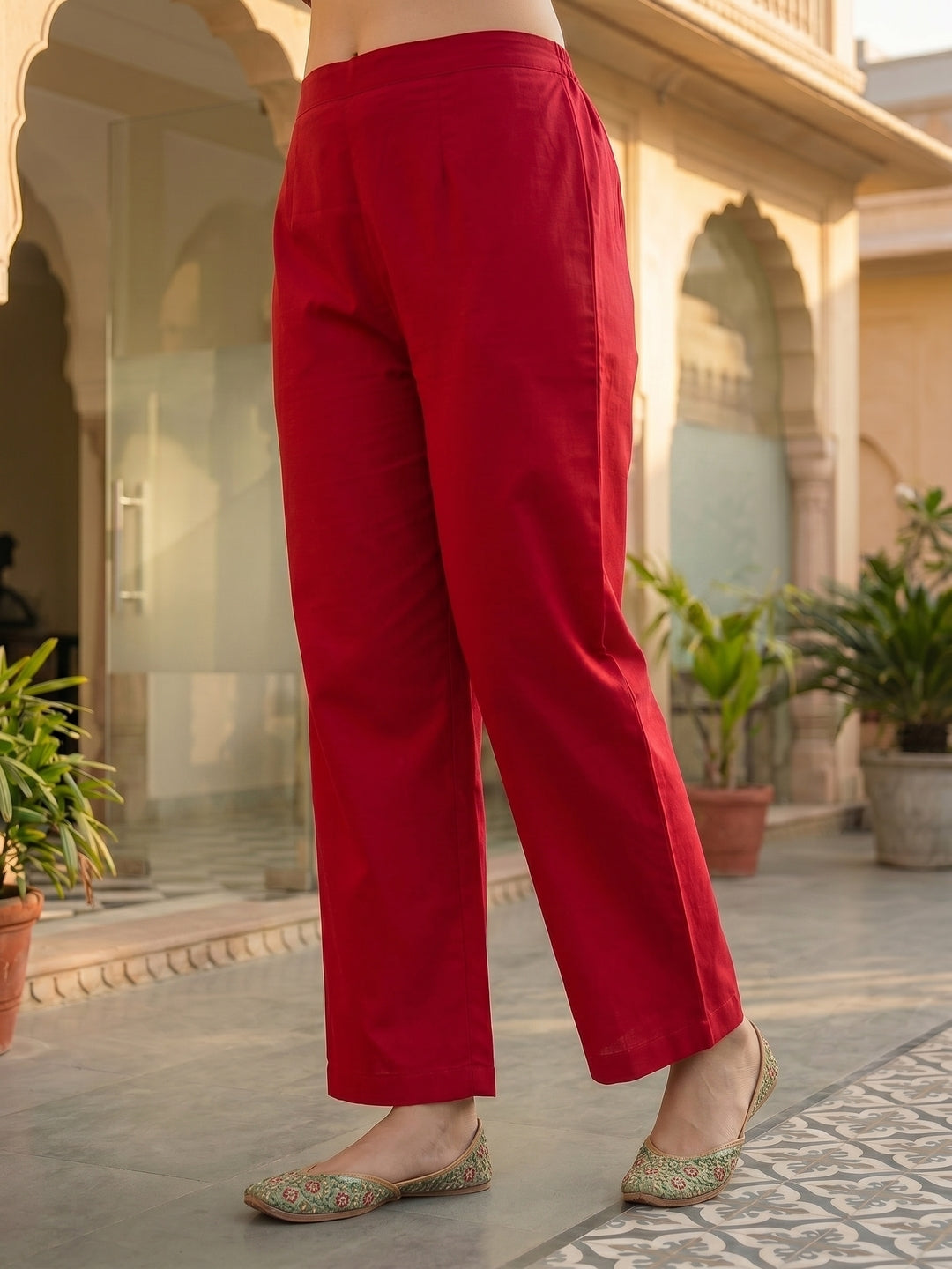 Bandhani Print Mirror Embroidered Straight Kurta with Pyjama & Dupatta - Red